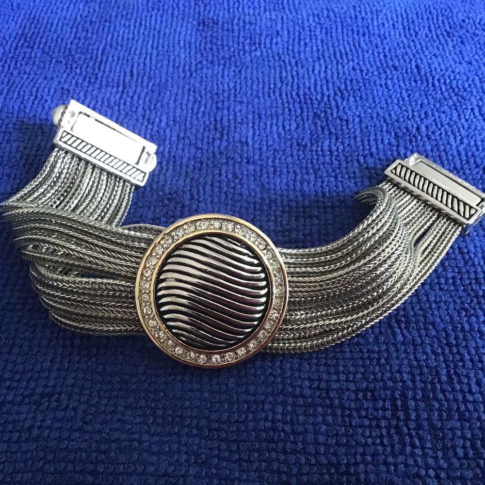 Large bracelet with crystalline stones - silver and golden tone